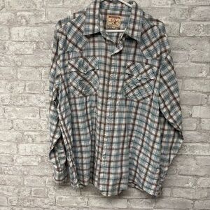 True Religion Plaid Glass Button Down Shirt‎ Men’s XL Vintage